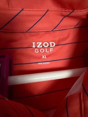 IZOD Mens Polo Golf Shirt-Swingflex-Size XL Coral Striped NWT